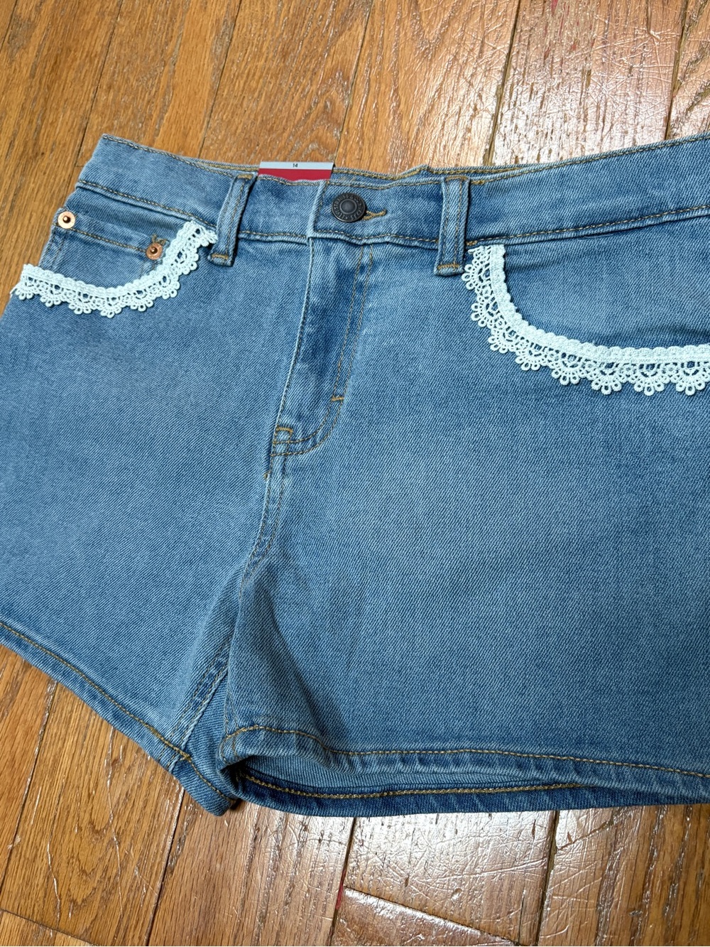Levi's Girls Denim Shorts Size 14 NWT Lace Trim Stretch Mid Rise Blue
